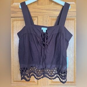 NWT Rachel Zoe Linen Blend Crochet Hem Tie Front Tank Large